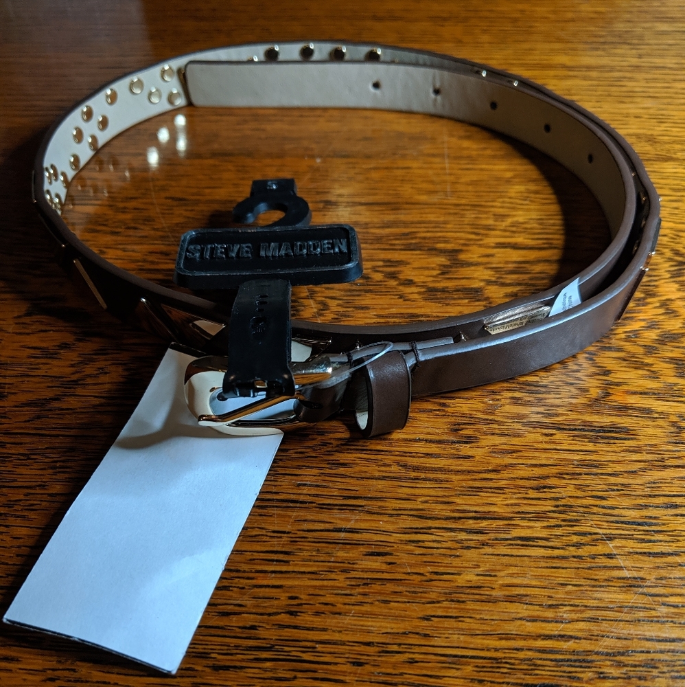 Steve Madden Belt Brown Gold Triangle Studded